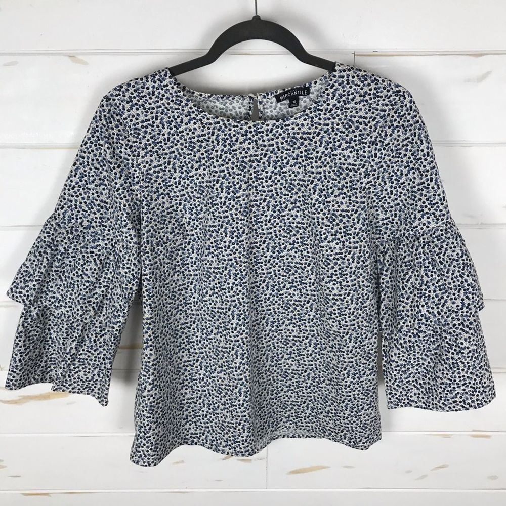 J. Crew Blue and White Floral Short Sleeve Top